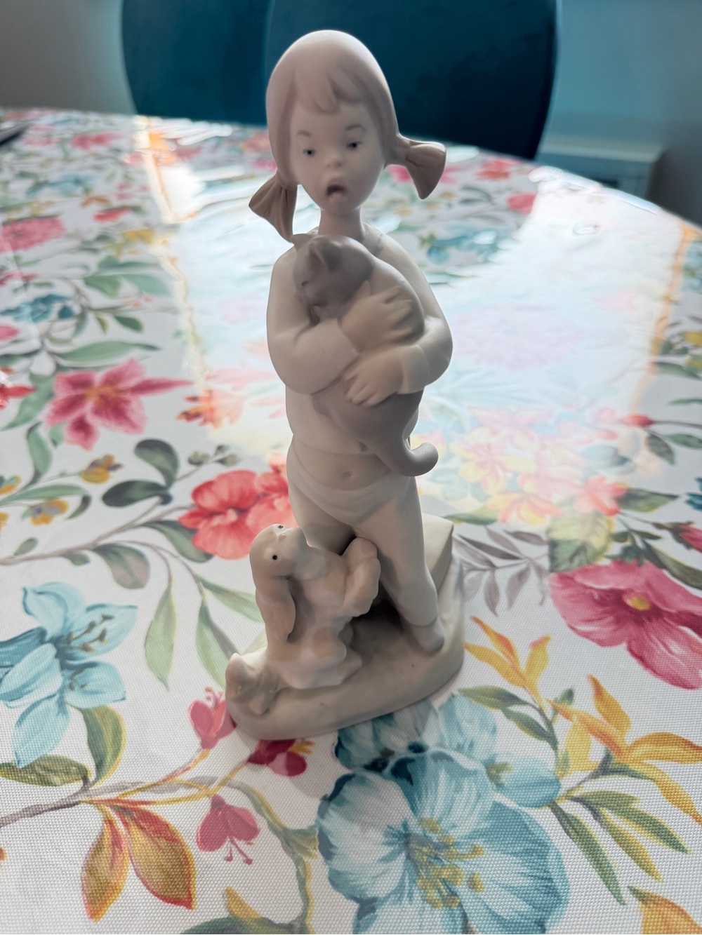 Porcelain Girl with Pets Figurine - Cream
